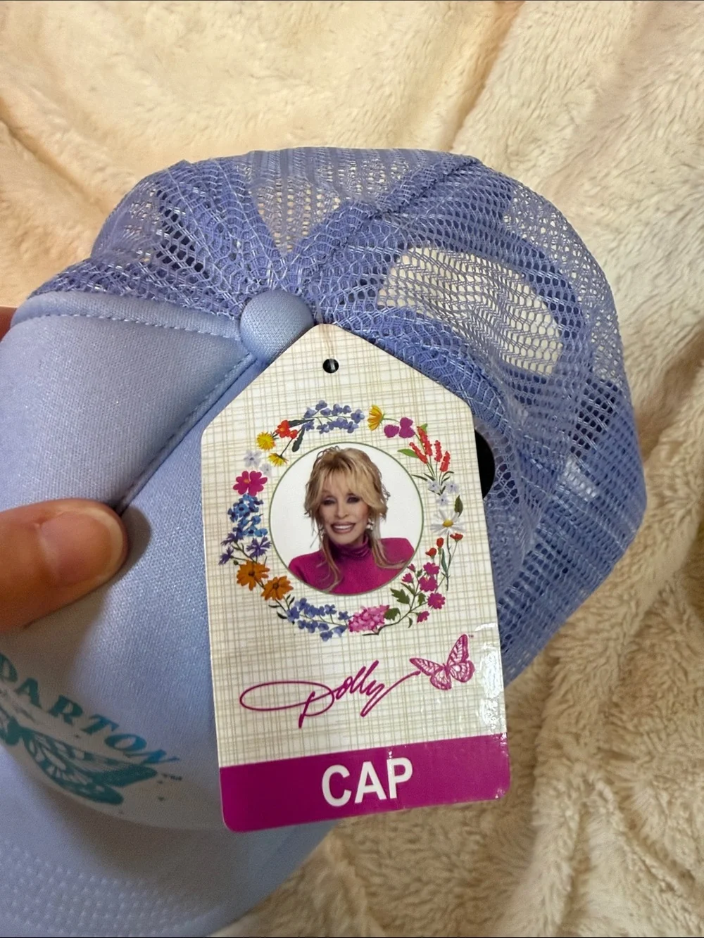 Dolly Parton Butterfly Graphic Trucker Hat Periwinkle Blue Mesh Snapback Cap NWT